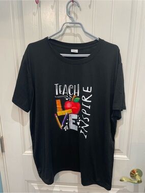 SHEIN Black 'Teach Inspire' Graphic Short Sleeve Tee